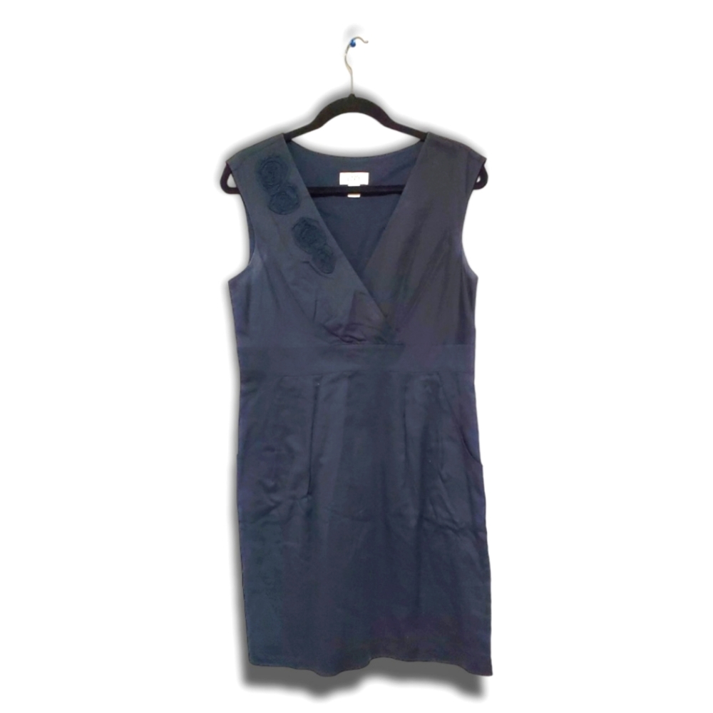 Ann Taylor Loft Womens Sleeveless Black Dress W/pockets and Rose Design Sz 8